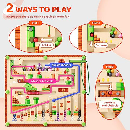 Magnetic Color and Number Maze, Montessori Toys for 3+ Year Old, Wooden Puzzle Activity Board, Learning Educational Counting Matching Toys for Toddlers and Kids Boys Girls Preschoolers 3 4 5 Years Old