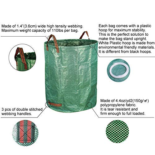 Gardzen 2-Pack 132 Gallons Gardening Bag with Double Bottom Layer - Extra Large Reuseable Heavy Duty Gardening Bags, Lawn Pool Garden Leaf Waste Bag, Comes with Gloves