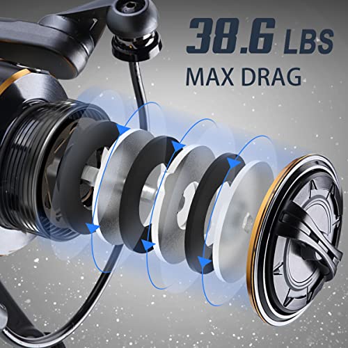 Tempo Sphera Spinning Reel, Lightweight Fishing Reels with 9+1 BB and Max Drag up 38.6 LBs Carbon Fiber Washer, Smooth Fishing Reel with 5.2:1/6.2:1 High Speed Gear Ratio