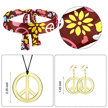 SATINIOR Women Hippie Costume Set Peace Sign Earring Necklace Headband Dress Ankle Socks