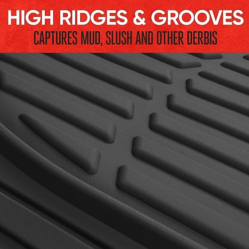 Motor Trend FlexTough Floor Mats for Cars, Black Deep Dish All-Weather Car Mats, Waterproof Trim-To Fit Automotive Floor Mats for Cars Trucks SUV, Universal Floor Liner Car Accessories