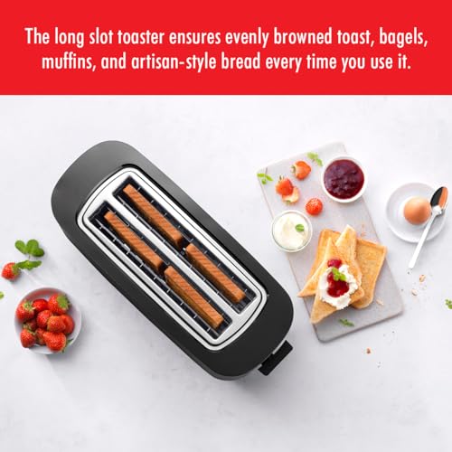 ZWILLING Enfinigy 2 Long Slot Toaster, 4 Slices with Extra Wide 1.5" Slots for Bagels, 7 Toast Settings, Even Toasting, Reheat, Cancel, Defrost, Black