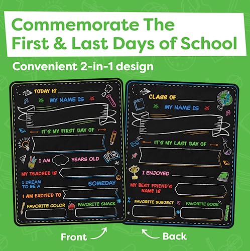 First and Last Day of School Board - 14” X 11” Double-Sided - My First & Last Day of School Sign Chalkboard - 1st Day School Signs for Kids Back to School Supplies Preschool Kindergarten 1st Grade