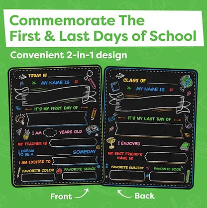 First and Last Day of School Board - 14” X 11” Double-Sided - My First & Last Day of School Sign Chalkboard - 1st Day School Signs for Kids Back to School Supplies Preschool Kindergarten 1st Grade