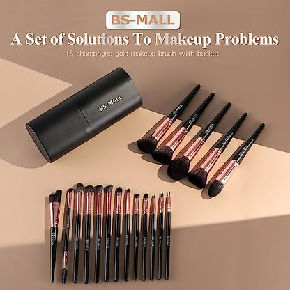 BS-MALL Makeup Brush Set 18 Pcs Premium Synthetic Foundation Powder Concealers Eye shadows Blush Makeup Brushes with black case (C-Rose)
