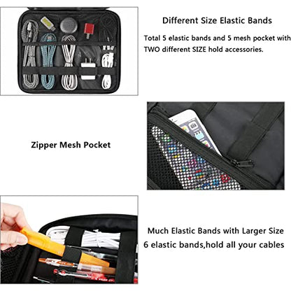 MATEIN Cable Organizer Bag, Large Travel Storage Bag Durable Tool Case with Handle for Cellphone Cord Electronics Accessories, Carrying Tech Bag for IPad (Up to 12.9inch), Powerbank, Hard Drive, Black