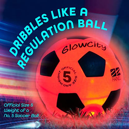 Glow in The Dark Soccer Ball- Light Up, Indoor or Outdoor Soccer Balls with 2 LED Lights and Pre-Installed Batteries - Gift Ideas for Teen Boys and Girls