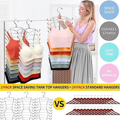 3 Pack Closet-Organizer,8 Tier Tank-Top-Hanger,Closet-Organizers-and-Storage Bar-Hangers-Space-Saving,Apartment Dorm-Room-Essentials-for-College-Students-Girls Organization-and-Storage Camisoles Scarf