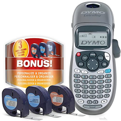 DYMO Label Maker with 3 Bonus Labeling Tapes | LetraTag 100H Handheld Label Maker & LT Label Tapes, Easy-to-Use, Great for Home & Office Organization