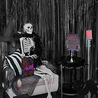 Twinkle Star 2 Pack Photo Booth Backdrop Foil Curtain Tinsel Backdrop Environmental Background for Halloween Party, Birthday, Wedding, Graduation, Christmas Decorations (Black)