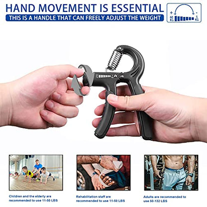 Grip Strength Trainer 2 Pack, Hand Grip Exerciser Strengthener Adjustable Resistance 11-132Lbs Non-Slip Forearm Workout Equipment, Hand Exerciser for Muscle Building and Injury Recovery for Athletes