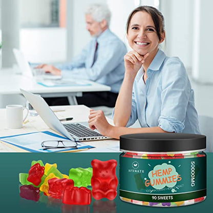 AFXMATE Hemp Gummies 50000mg, Natural Hemp Oil Infused Gummies Fruit Flavored Gummy (90 Gummies)