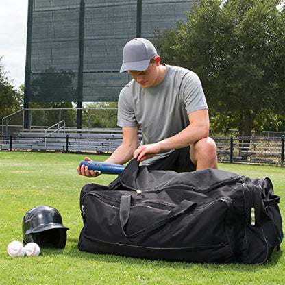 Champion Sports Wheeled Equipment Bag: Large Nylon Athletic Travel Bag with Wheels for Baseball, Football, Basketball, Soccer, Hockey, and Training , Black