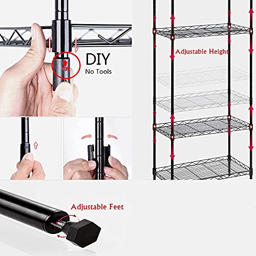 REGILLER 5-Wire Shelving Metal Storage Rack Adjustable Shelves, Standing Storage Shelf Units for Laundry Bathroom Kitchen Pantry Closet(Black, 16.6L x 11.8W x 53.5H)