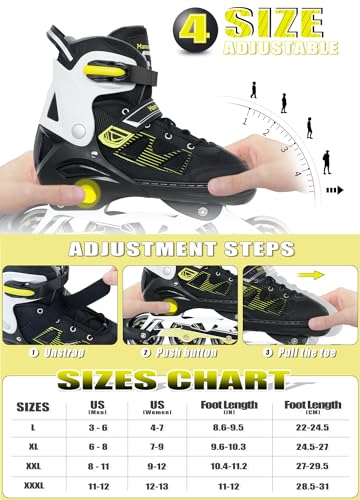 MammyGol Adult Inline Skates for Men Women, Roller Skates with Carbon Steel Bearings, TPR Brake, 3D Mesh, EVA Lining, PVC Upper | Adjustable Size for Better Fit for Skating Enthusiasts