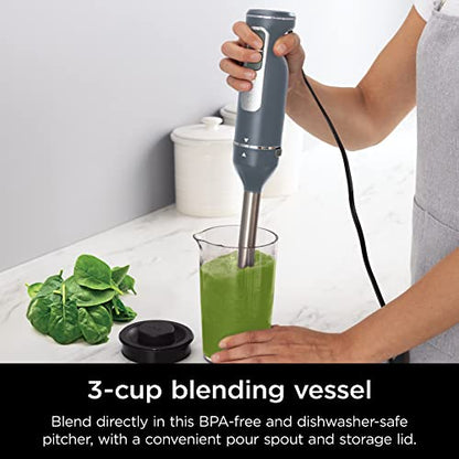 Ninja CI105BRN Foodi Power Mixer System, 750-Peak-Watt Immersion Blender and Hand Mixer, EasyGlide Beaters, Dough Hooks, 3-Cup Blending Vessel, Sea Salt Gray