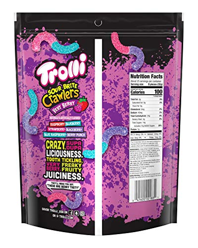 Trolli Sour Brite Crawlers, Very Berry, Sour Gummy Worms, 28.8 Ounce Resealable Bag