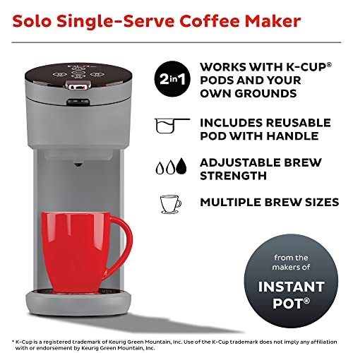 Instant Pot Solo Single Serve Coffee Maker,From the Makers of Instant Pot,K-Cup Pod Compatible Coffee Brewer,Includes Reusable Coffee Pod&Bold Setting,Brew 8 to 12oz.,40oz. Water Reservoir,Grey