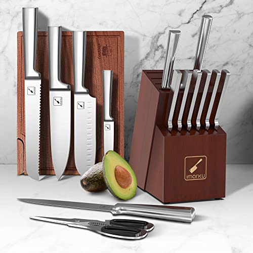 Knife Set - imarku Kitchen Knife Set 15 Piece Japanese Stainless Steel Knife Block Set with Sharpener - Dishwasher Safe Kitchen Knives - Ultra Sharp Chef Knife Set for Kitchen, Silver