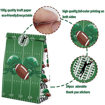 24 Pack Football Party Candy Favor Bags with Stickers, Football Goodie Gift Treat Bags Football Themed Birthday Party Supplies