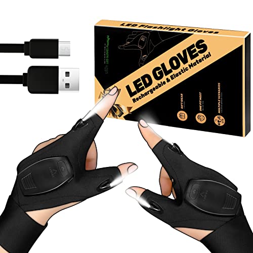 Rechargeable LED Flashlight Gloves Gifts for Men - Stocking Stuffers for Men Christmas Gifts for Dad, Unique Cool Gadgets for Men Camping Accessories Fishing Gifts