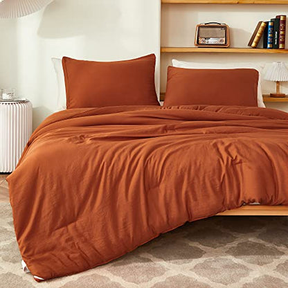 Litanika Comforter King Size Bed Set Burnt Orange, 3 Pieces Terracotta Boho Lightweight Fluffy Solid Bedding Comforter Set, Rust All Season (104x90In Comforter & 2 Pillowcases)