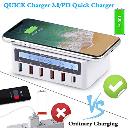 Multiport USB Charger Station WANLONGXIN 6 Port USB Charging Station100W hub Fast Charging QC3.0 Fast Chargers Apply to iPhone iPad iPhone Xs iPhone Xs Max iPhone XR iPhone