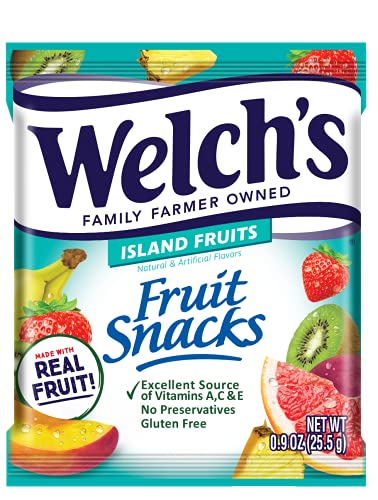 Welch's Fruit Snacks, Fruit Punch & Island Fruits Variety Pack, Gluten Free, Bulk Pack, Individual Single Serve Bags, 0.8 oz (Pack of 40)