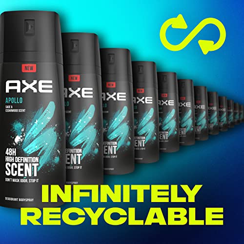 AXE Apollo Body Spray Deodorant for Long-Lasting Odor Protection, Sage & Cedarwood Deodorant for Men Formulated Without Aluminum 4 Ounce (Pack of 4)