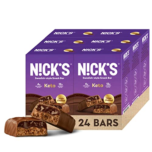 Nick's Protein Bars Triple Chocolate | 12g protein | 160 calories | Low Carb Keto Friendly Snacks No Added Sugar (Multipack 24 bars x 50g)