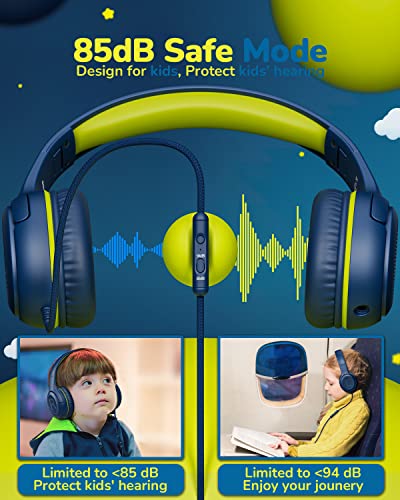 Kids Headphones for School Toddler Wired with Microphone Plug in Bulk Boys Headset Girls 3+ Year Old Blue Green shareport Phones Teen Volume Control Airplane Two People Childrens Babies Over Ear