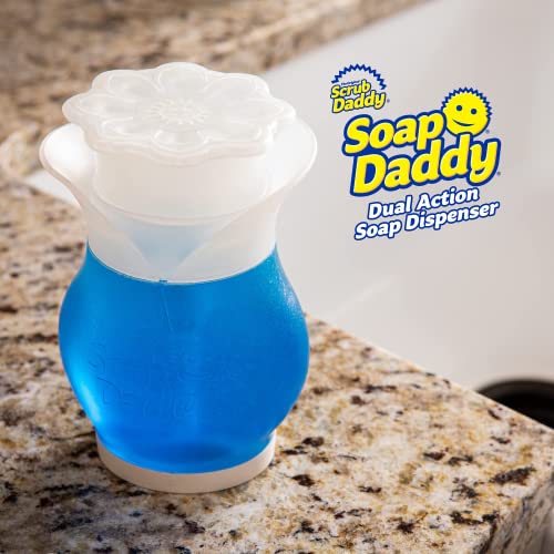 Scrub Daddy Soap Dispenser - Soap Daddy, Dual Action Bottle for Kitchen & Bathroom Sink or Shower, Refillable with Dish Washing up Liquid or Hand Wash, as Used by Mrs Hinch, Clear Plastic Flower Top