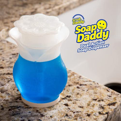 Scrub Daddy Soap Dispenser - Soap Daddy, Dual Action Bottle for Kitchen & Bathroom Sink or Shower, Refillable with Dish Washing up Liquid or Hand Wash, as Used by Mrs Hinch, Clear Plastic Flower Top