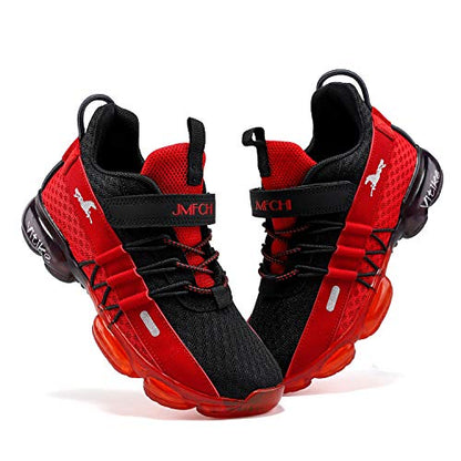 JMFCHI Boys Girls Kids' Sneakers Knitted Mesh Sports Shoes Breathable Lightweight Running Shoes for Kids Fashion Athletic Casual Shoes Black/Red Size 4