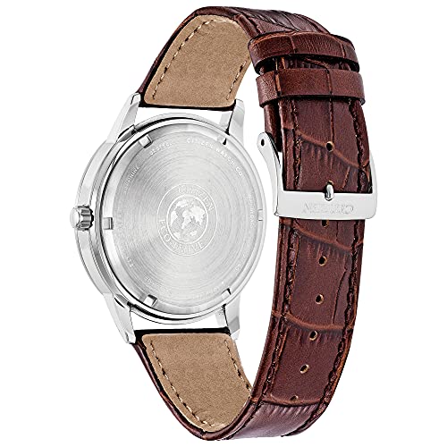 Citizen Men's Eco-Drive Corso Classic Watch in Stainless Steel with Brown Leather strap, Blue Dial (Model: BU2070-12L)