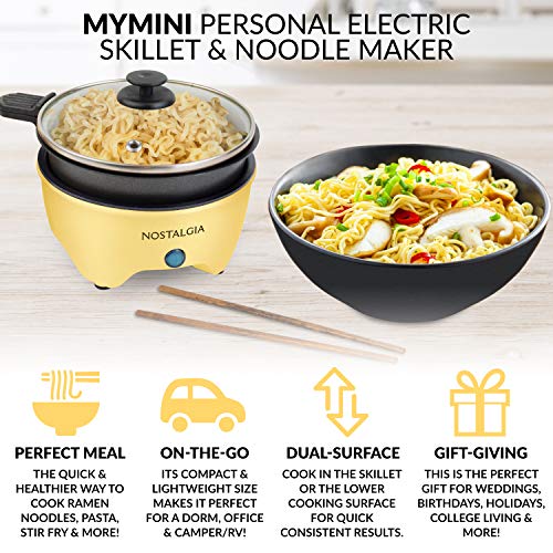 Nostalgia MyMini Personal Electric Skillet & Rapid Noodle Maker, Perfect For Healthy Keto & Low-Carb Diets, Yellow