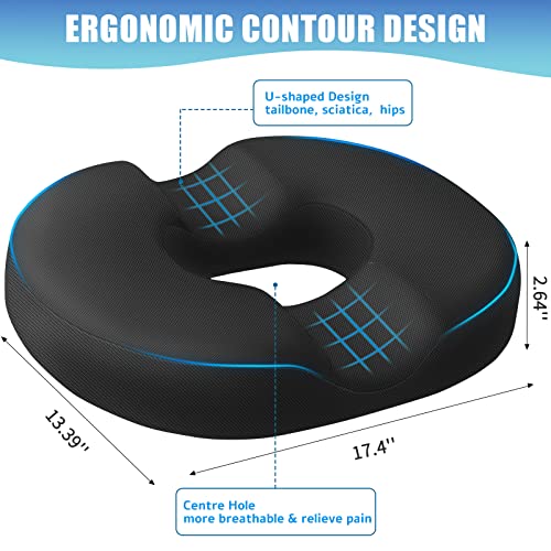 BlissTrends Donut Pillow Seat Cushion,Donut Chair Cushions for Postpartum Pregnancy & Hemorrhoids,Tailbone Pain Relief Cushion,Memory Foam Seat Cushions for Office&Home Chairs (Black)