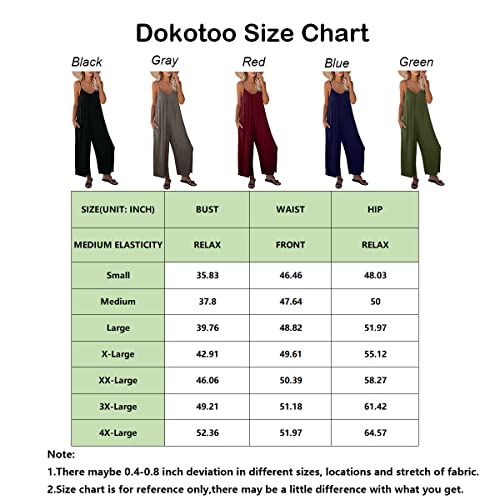 Dokotoo Women's Loose Plus Size Black Jumpsuits for Women Adjustable Spaghetti Strap Stretchy Wide Leg Solid One Piece Sleeveless Long Pant Romper Jumpsuit with Pockets Large