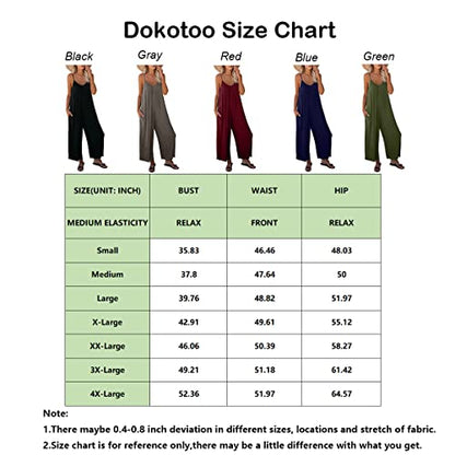 Dokotoo Women's Loose Plus Size Black Jumpsuits for Women Adjustable Spaghetti Strap Stretchy Wide Leg Solid One Piece Sleeveless Long Pant Romper Jumpsuit with Pockets Large