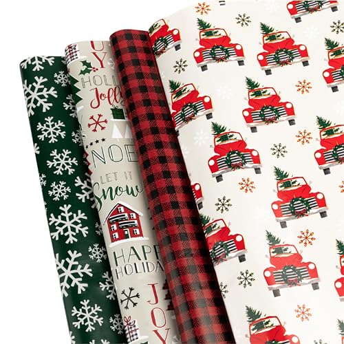 Christmas Wrapping Paper Sheets- 20 Precut Sheets Christmas Gift Wrap Paper- Christmas Paper Wrapping Sheets (30"x20")- 4 Unique Patterns of Holiday Wrapping Paper, 20 Sheets (20 Joyous Christmas Wrapping Sheets)