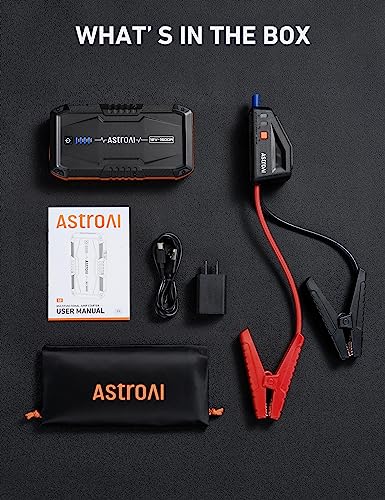 AstroAI S8 Car Jump Starter, 1500A Portable Car Battery Charger with Wall Charger for Up to 6.0L Gas & 3.0L Diesel Engines, 12V Portable Jump Box with 3 Modes Flashlight and Jumper Cable(Orange)