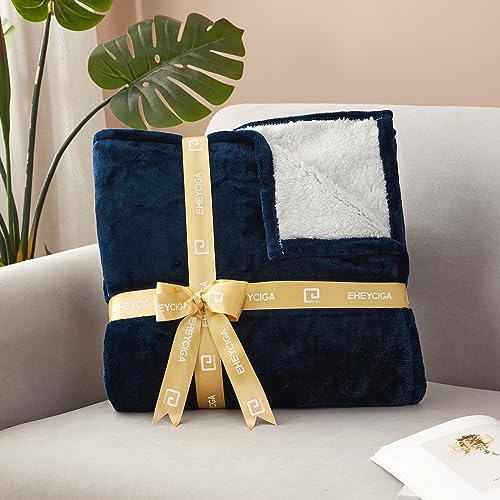 EHEYCIGA Heated Blanket Electric Blanket Throw - Heating Blanket with 5 Heating Levels & 4 Hours Auto Off, Soft Cozy Sherpa Washable Blanket with Fast Heating, 50 x 60 Inches, Navy Blue