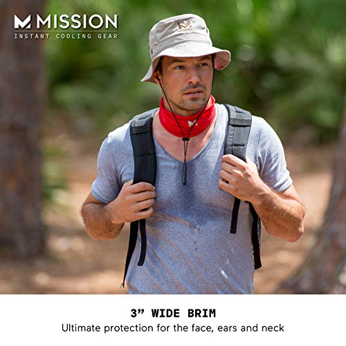 MISSION Cooling Bucket Hat, UPF 50, 3" Wide Brim Sun Hat - Cools When Wet, UPF 50 (Khaki)