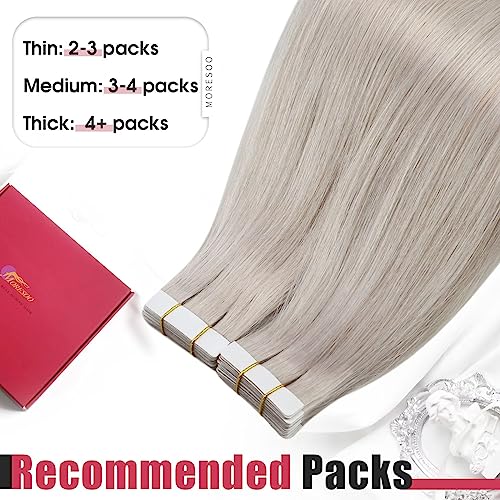 Moresoo Blonde Tape in Human Hair Extensions Seamless Tape in Hair White Blonde Hair Extensions Real Human Hair Extensions Tape in Invisible Hair Extensions Real Hair 10 Inch #60A 20pcs 30g