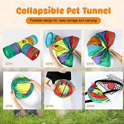 BWOGUE Bunny Tunnels & Tubes Collapsible 3 Way Bunny Hideout Small Animal Activity Tunnel Toys for Dwarf Rabbits Bunny Guinea Pigs Kitty