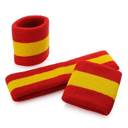 ONUPGO Sweatband Set Sports Headband Wrist Striped Sweatbands Terry Cloth Wristband Athletic Exercise Basketball Wrist Sweatband and Headbands Moisture Wicking Sweat Absorbing Head Band