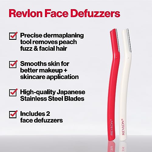 Revlon Dermaplaning Tool, Facial Razor & Hair Removal Tool, High Precision Blade,Smooth & Even Skin, Stainless Steel (Pack of 2)