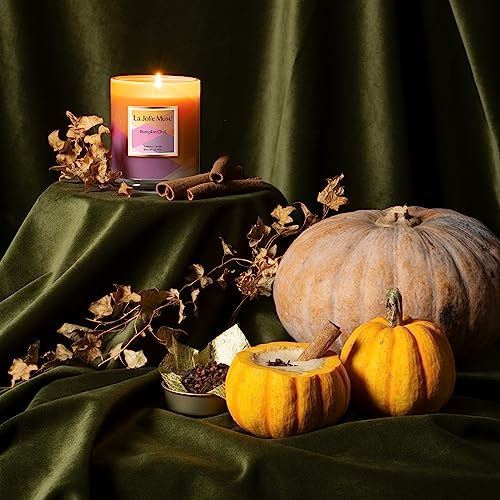 LA JOLIE MUSE Pumpkin Candles, Fall Candle, Pumpkin Chai Scented Candles, Luxury Candle Gifts, Natural Soy Wax, 75 Hours Long Burning Time, Autumn Candle Gift