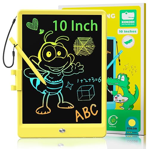 KOKODI LCD Writing Tablet, 10 Inch Colorful Toddler Doodle Board Drawing Tablet, Erasable Reusable Electronic Drawing Pads, Educational and Learning Toy for 3-6 Years Old Boy and Girls