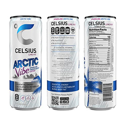 CELSIUS Arctic Vibe Sparkling Frozen Berry, Functional Essential Energy Drink, 12 Fl Oz (Pack of 12)